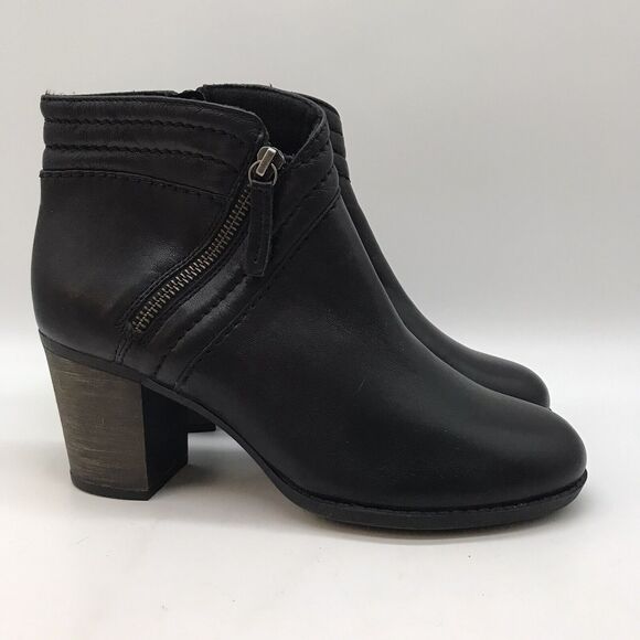 Clarks Enfield Ellen Ankle Boots Women’s 8 Black Leather Side Zip Heeled Booties - Picture 1 of 12